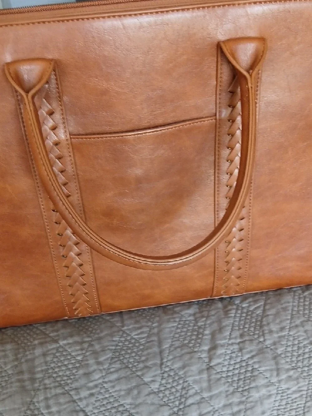 Lovevook Brown Leather Tote with Braided Strap Detail